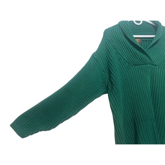 Vintage Eddie Bauer Chunky Knit Sweater Mens Medium Green Shawl Cowl Neck Preppy - Picture 9 of 13